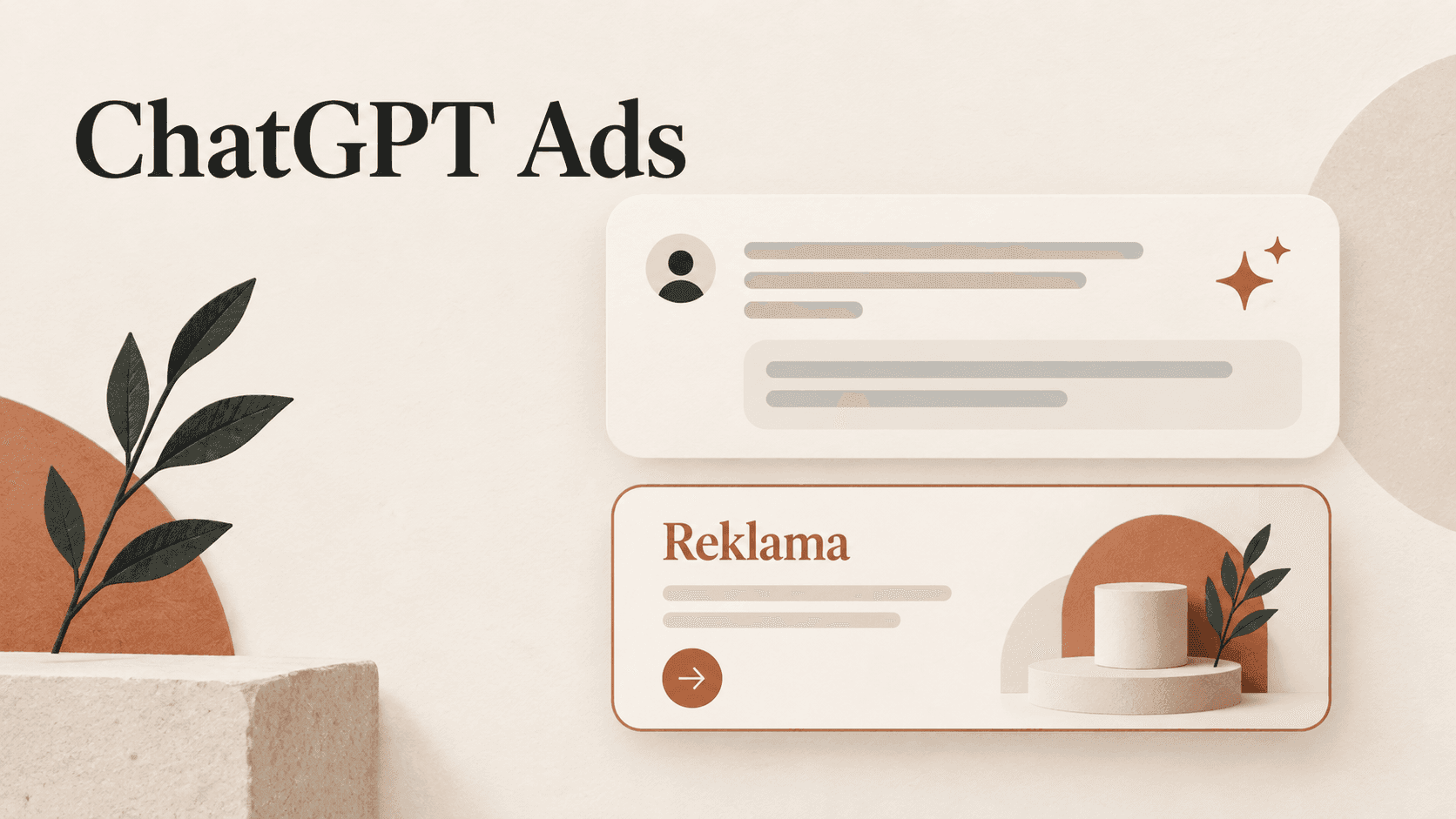 ChatGPT Ads — ilustracja rozmowy z AI i oddzielnej karty reklamowej